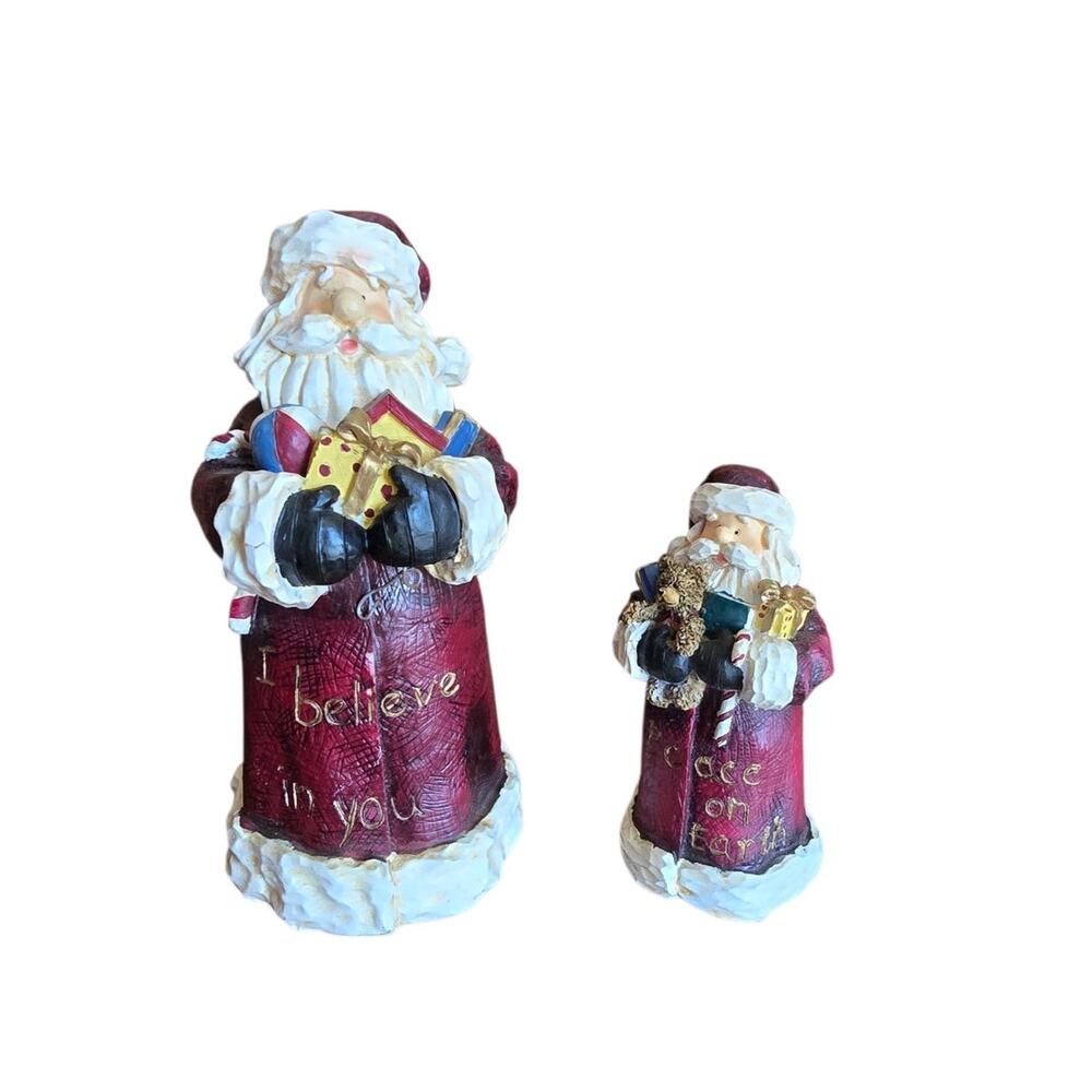Vintage Young's 2003 Pair of Christmas Santas Ceramic Figurines 8" & 5"